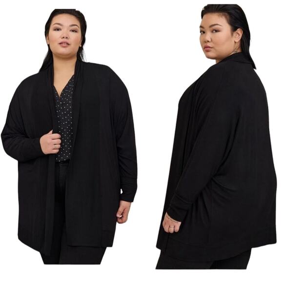 Torrid Super Soft Knits Dolman Sleeve Open Front Cardigan in Black - Size 1 - Picture 1 of 6